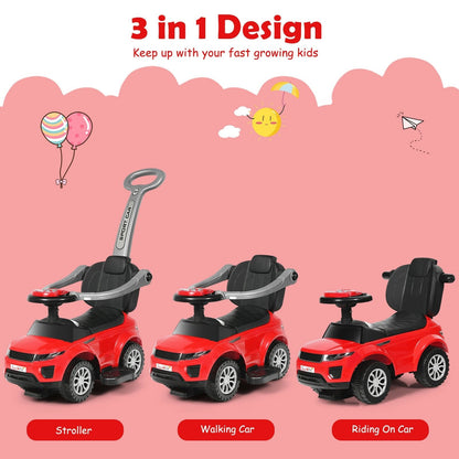 Honey Joy 3 in 1 Ride on Push Car Toddler Stroller Sliding Car with Music, Red