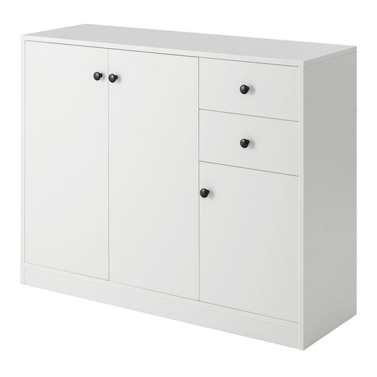Modern Buffet Sideboard with 2 Pull-out Drawers and Adjustable Shelf for Kitchen, White