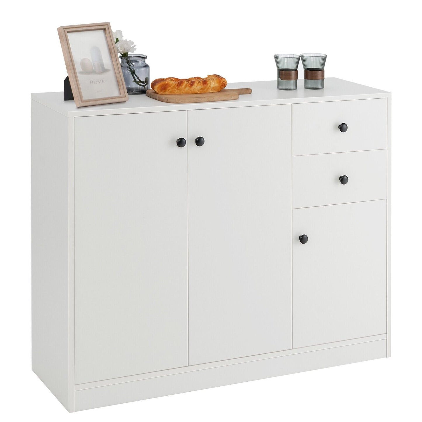 Modern Buffet Sideboard with 2 Pull-out Drawers and Adjustable Shelf for Kitchen, White at Gallery Canada
