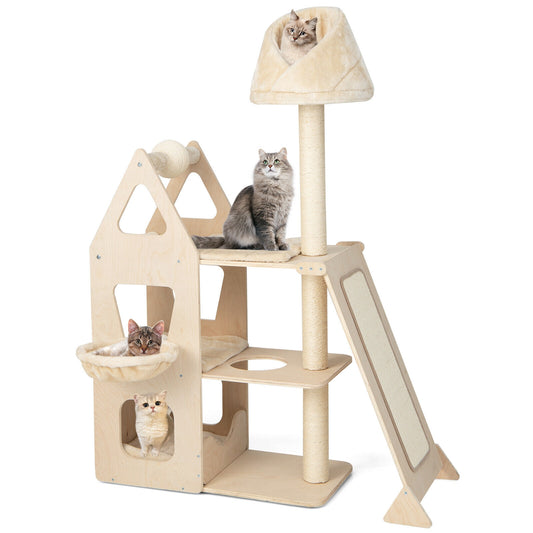 Multi-Level Cat Tree With Sisal Scratching Post, Beige Cat Trees Condos & Scratchers Beige at Gallery Canada