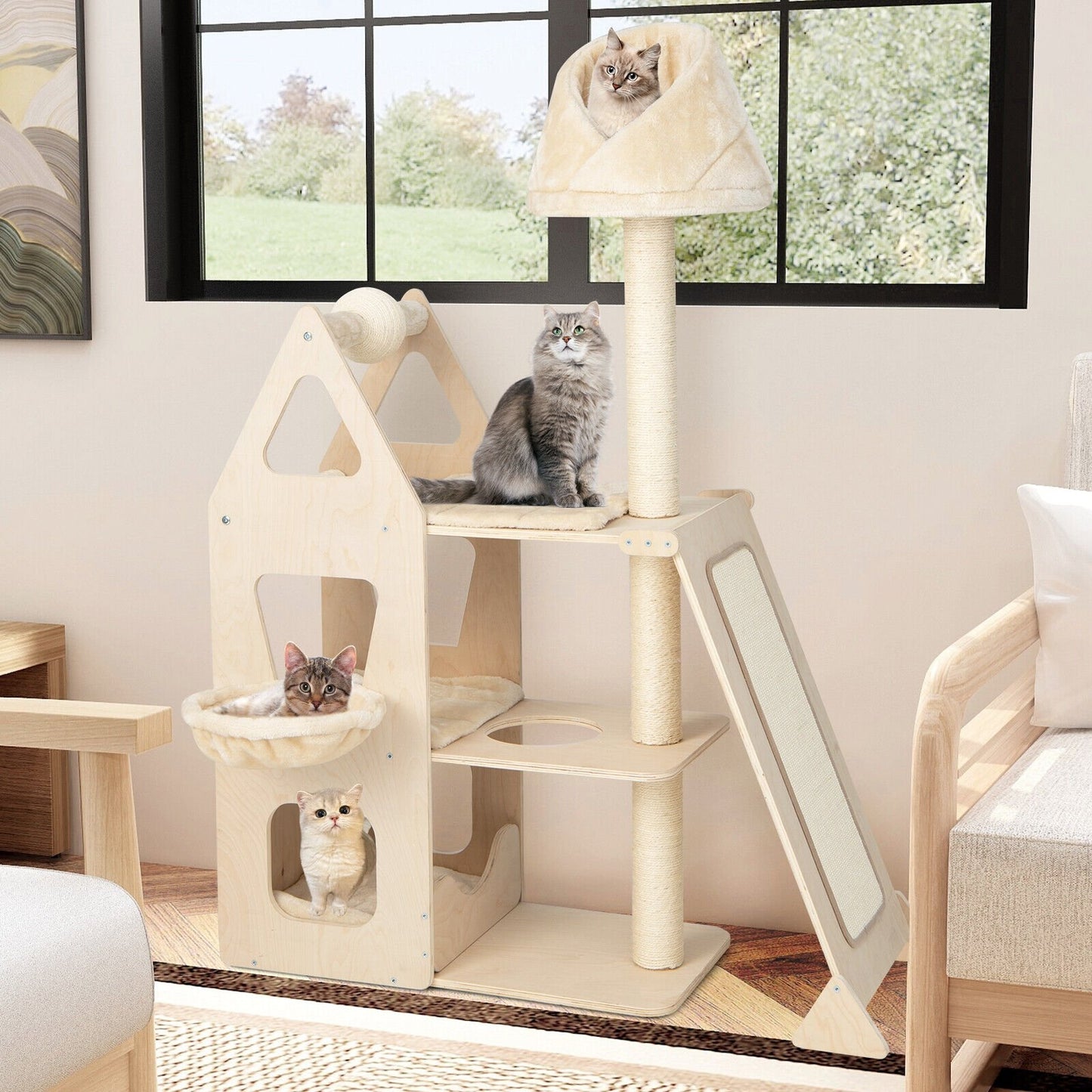 Multi-Level Cat Tree with Sisal Scratching Post, Beige at Gallery Canada