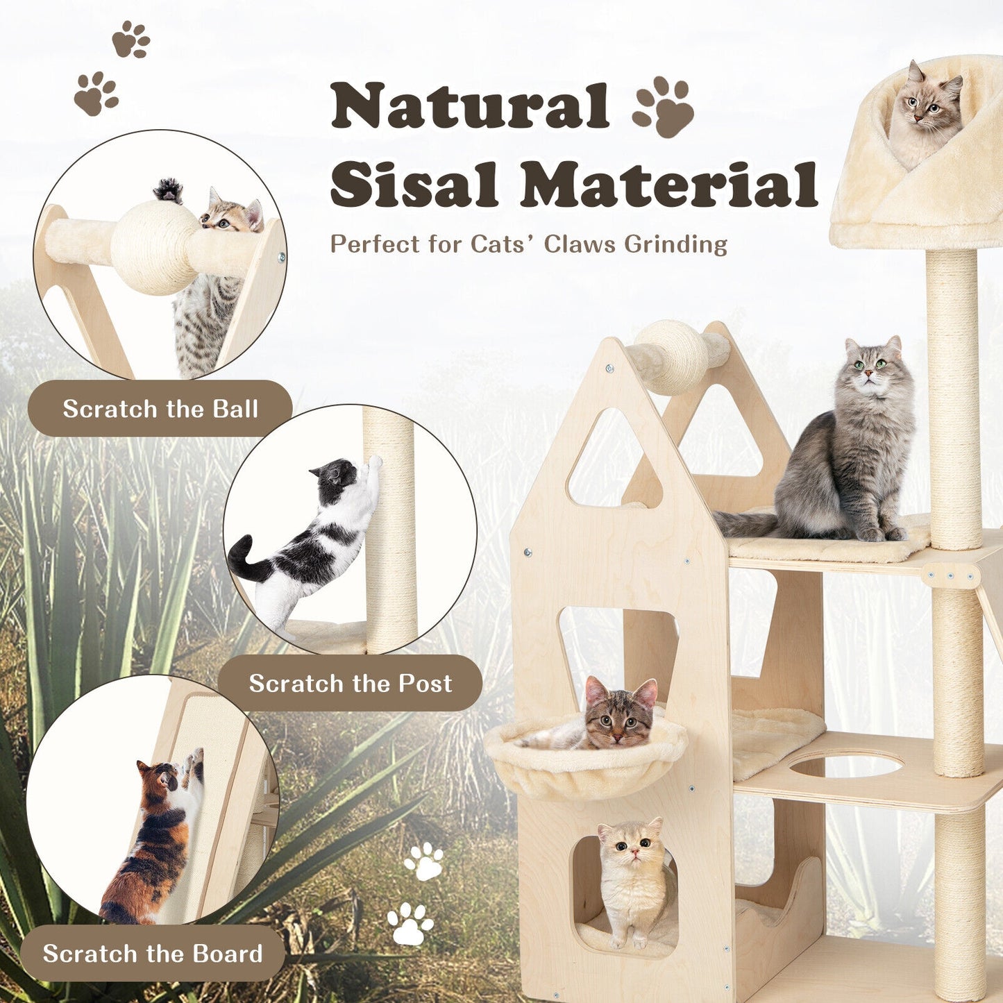 Multi-Level Cat Tree With Sisal Scratching Post, Beige Cat Trees Condos & Scratchers at Gallery Canada