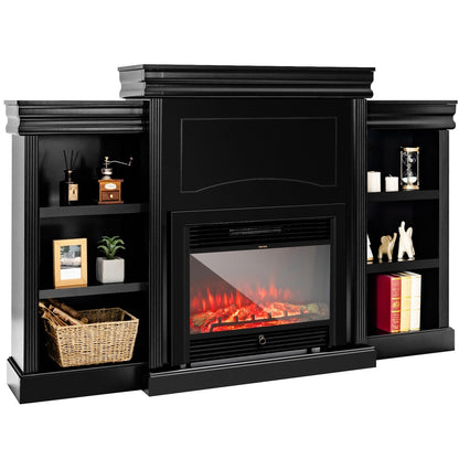 70 Inch Modern Fireplace Media Entertainment Center with Bookcase, Black