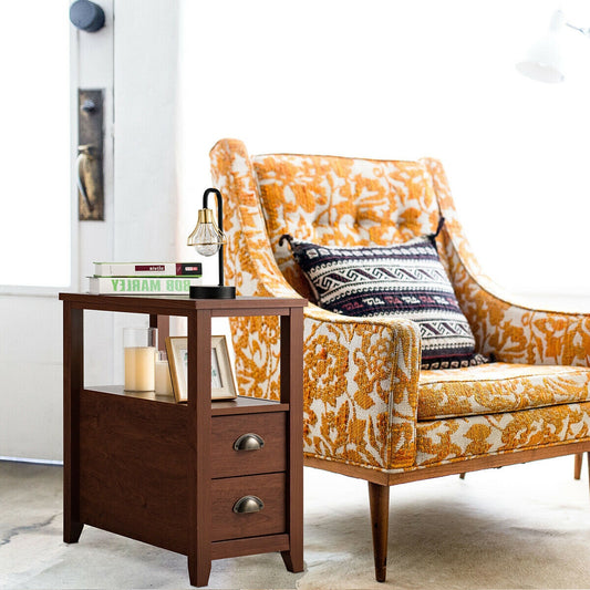 Set Of 2 Wooden End Tables, 2 Drawer & Shelf, Brown Nightstands Brown at Gallery Canada