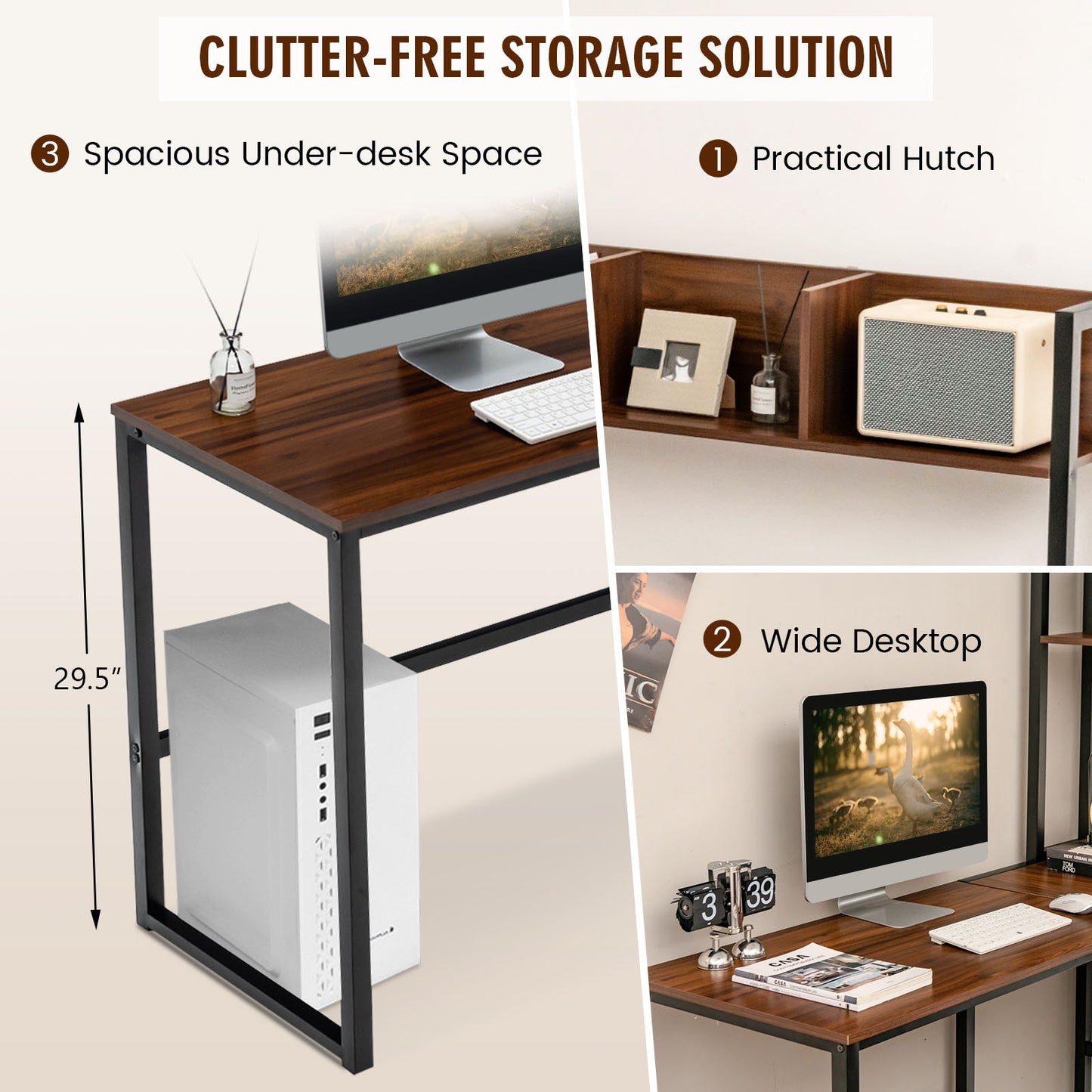Reversible L-Shaped Corner Desk With Storage Bookshelf, Walnut L-Shaped Desks at Gallery Canada