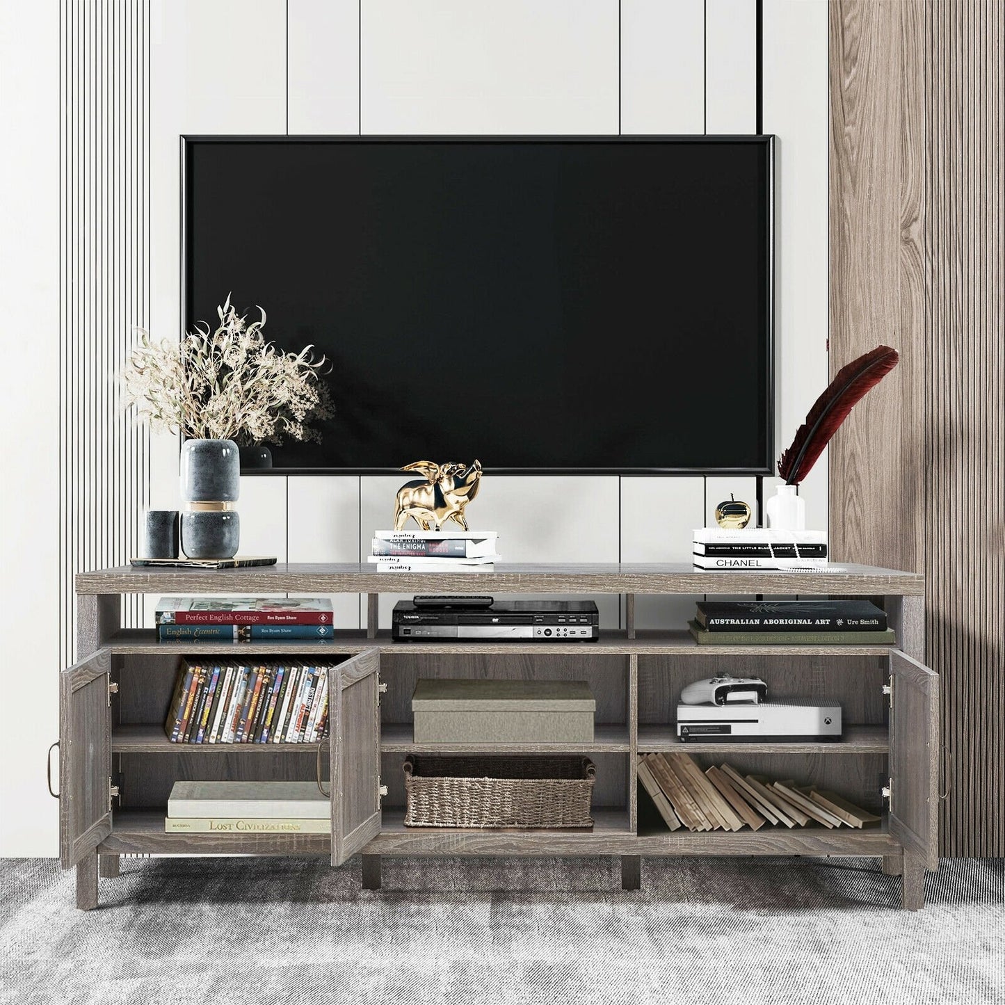 Universal TV Stand Entertainment Media Center for TV's up to 65 Inch, Gray
