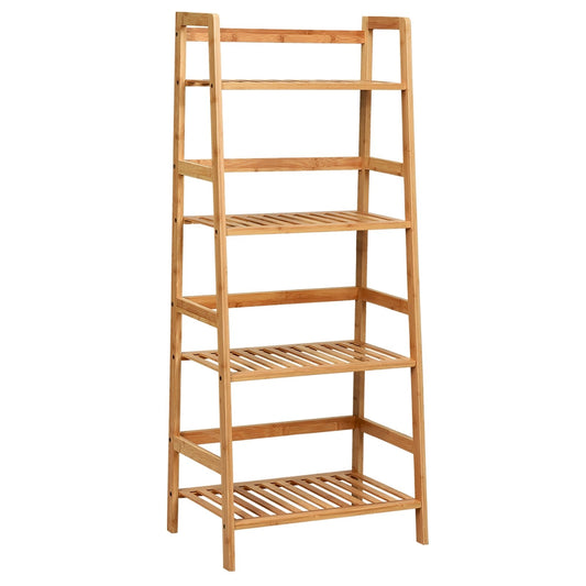 4-Tier Bamboo Plant Rack with Guardrails Stable and Space-Saving, Natural