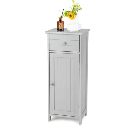 Wooden Bathroom Floor Storage Cabinet with Drawer and Shelf, Gray