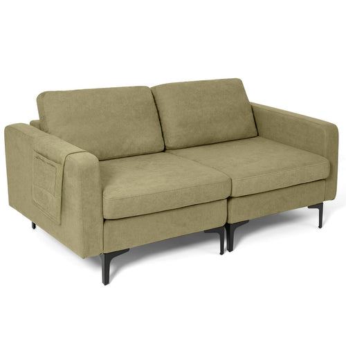 Modern Loveseat Sofa Couch with Side Storage Pocket and Sponged Padded Seat Cushions, Green
