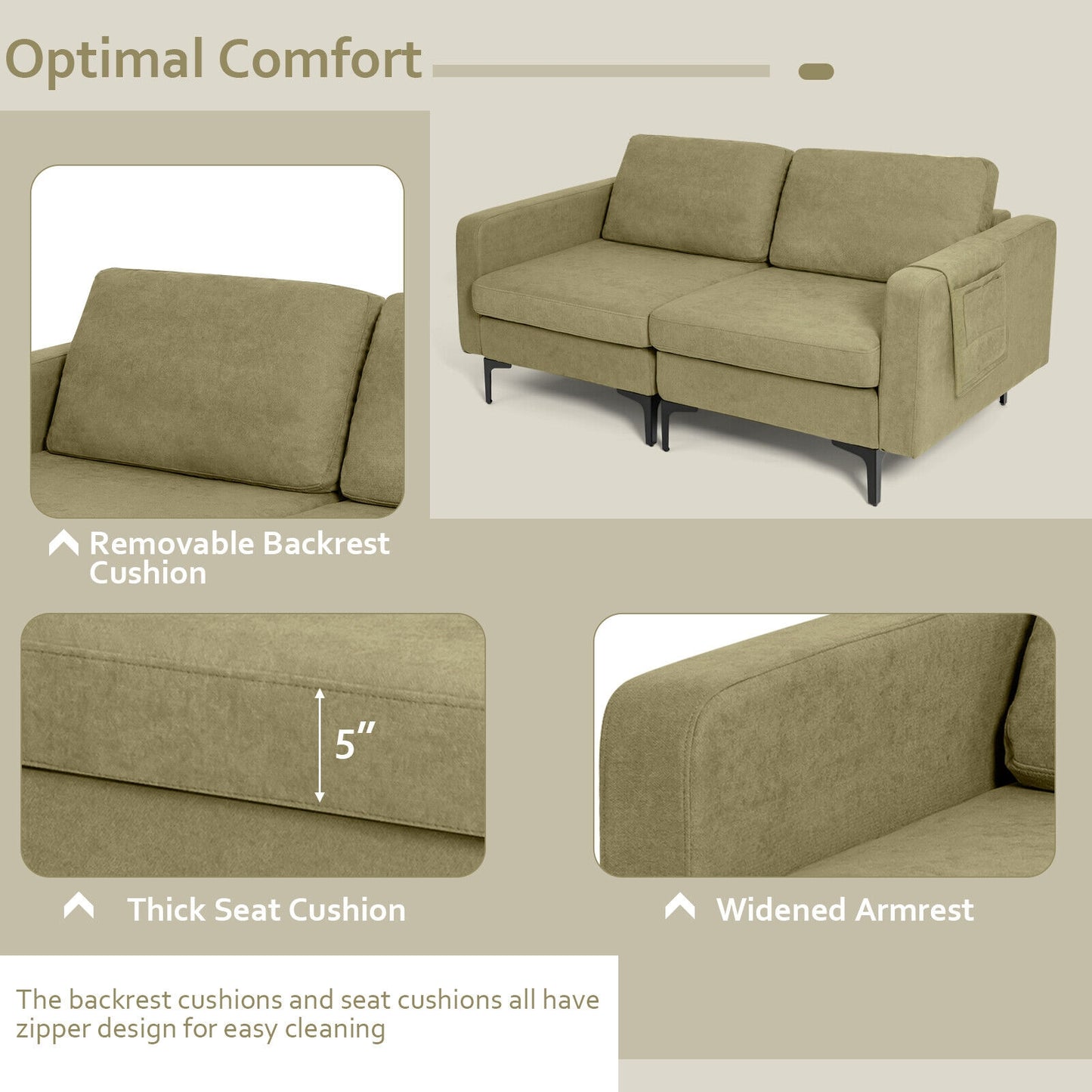 Modern Loveseat Sofa, With Storage Pocket And Padded Seat Cushions, Green Sofas & Loveseats at Gallery Canada