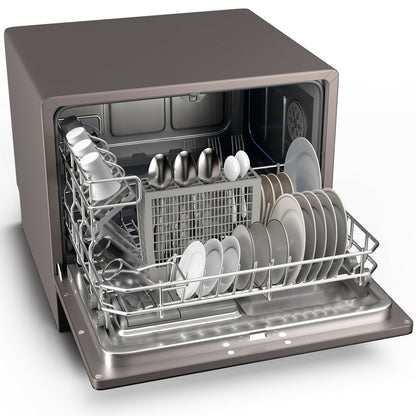 6 Place Setting Built-in or Countertop Dishwasher Machine with 5 Programs, Black at Gallery Canada