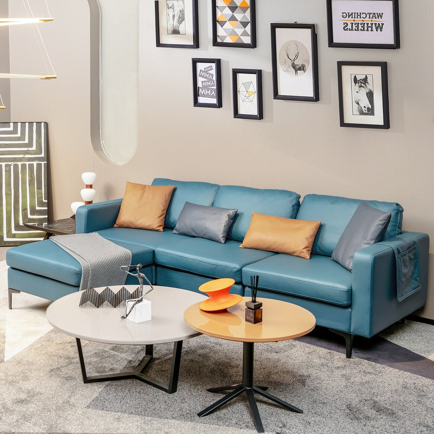 Modular L-Shaped Sectional Sofa, Reversible Chaise, 2 USB Ports, Blue Sofas & Loveseats at Gallery Canada