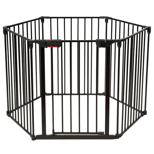 6 Panel Wall-mount Adjustable Baby Safe Metal  Fence Barrier, Black