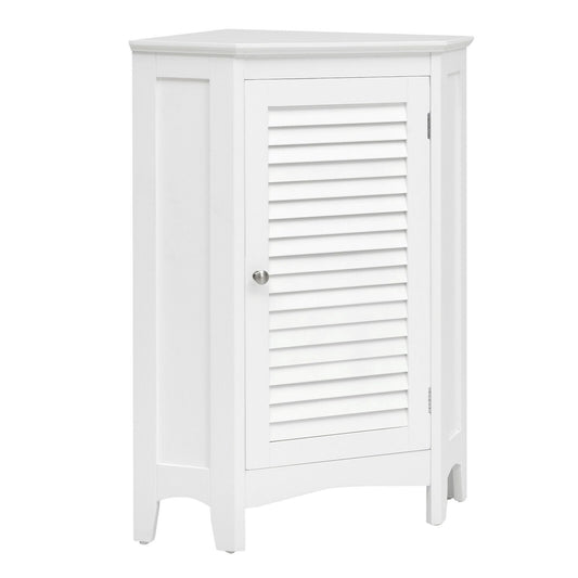 Corner Storage Cabinet Free Standing Bathroom Cabinet with Shutter Door, White