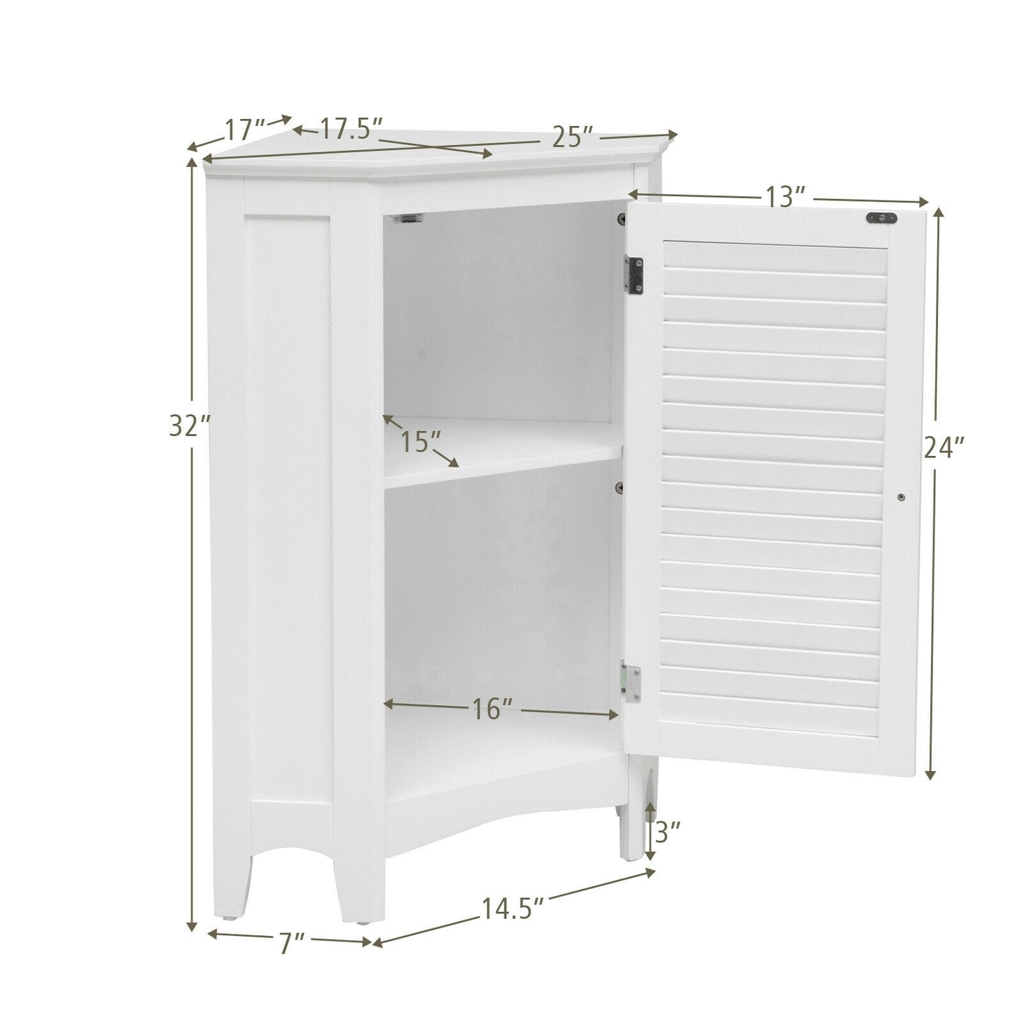 Corner Storage Cabinet, Free Standing, Shutter Door, White Floor Cabinets at Gallery Canada