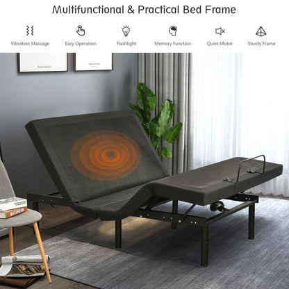Adjustable Electric Bed Frame with Massage Remote Control, Black