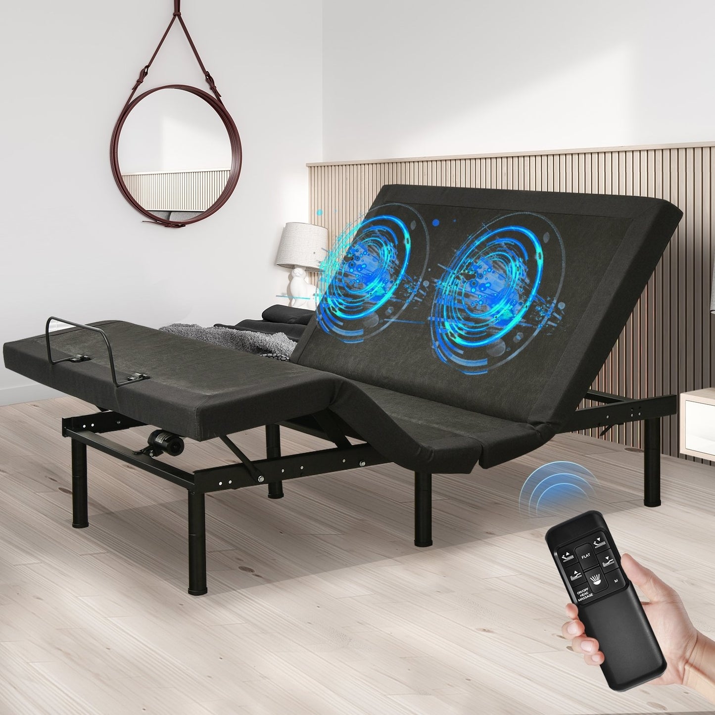 Adjustable Electric Bed Frame with Massage Remote Control, Black