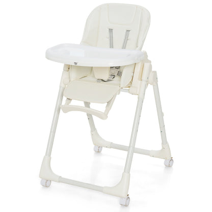Folding High Chair with Height Adjustment and 360° Rotating Wheels, Beige at Gallery Canada
