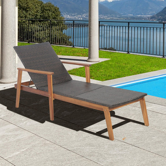 Patio Rattan Lounge Chair with 4-Position Adjustable Backrest, Brown Outdoor Chaise Lounges Brown at Gallery Canada