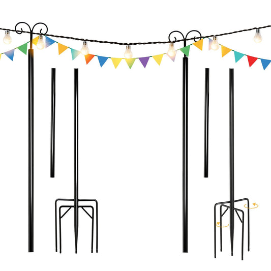 String Light Poles 2 Pack Outdoor Metal Poles with Top Arc Hook and 5-Prong Base-10 ft, Black at Gallery Canada