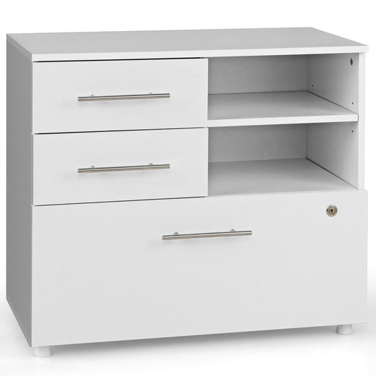 3 Drawer Lateral File Cabinet on Wheels with Storage Shelves, White