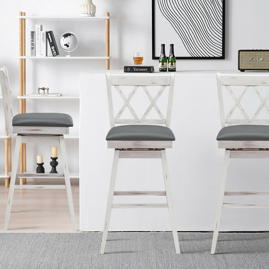 2-Piece 29 Inch Swivel Barstool Set, Rubber Wood Legs, White Bar Stools White at Gallery Canada