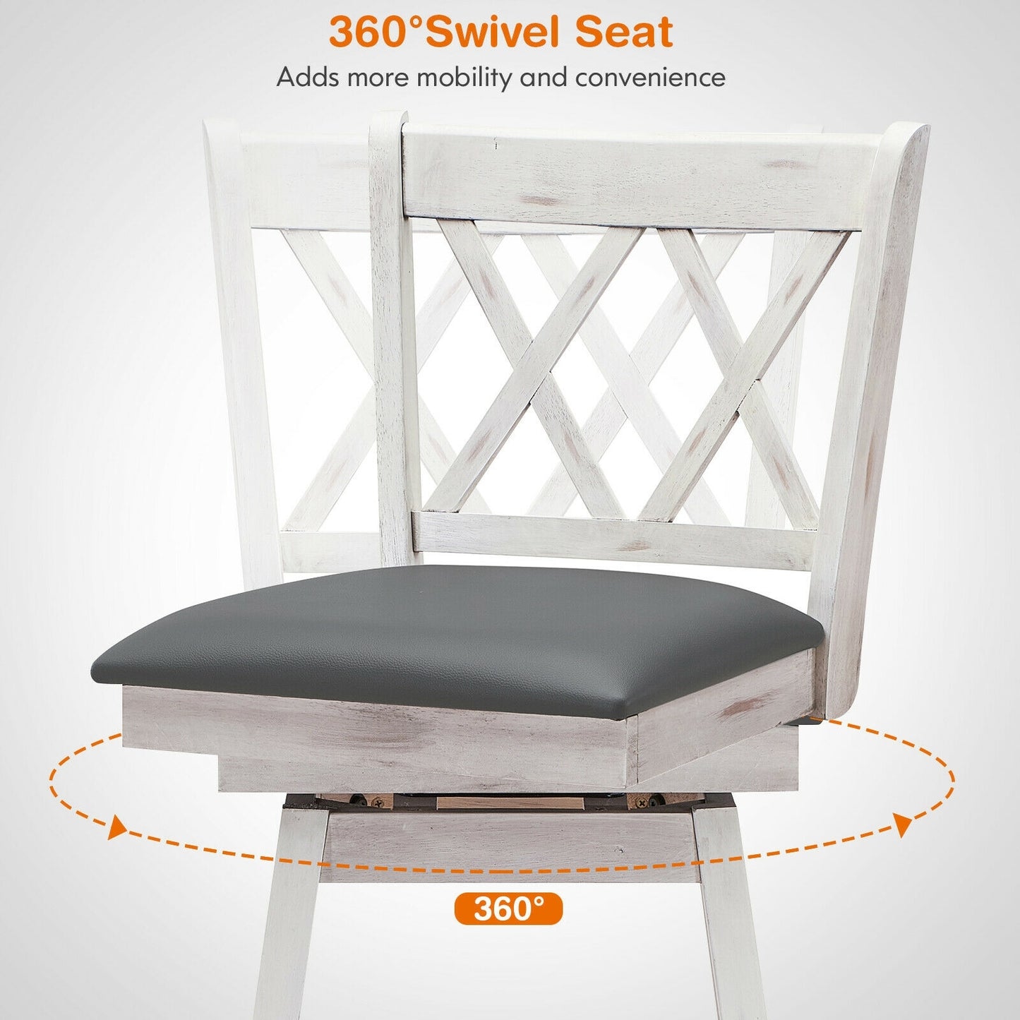 2-Piece 29 Inch Swivel Barstool Set, Rubber Wood Legs, White Bar Stools at Gallery Canada