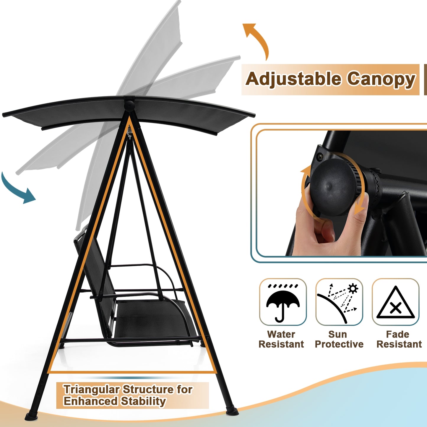 2-Seat Outdoor Canopy Swing, Heavy-Duty Metal Frame, Black Porch Swings at Gallery Canada