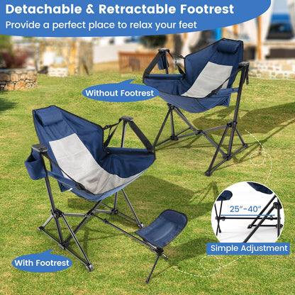 Hammock Camping Chair with Retractable Footrest and Carrying Bag, Navy