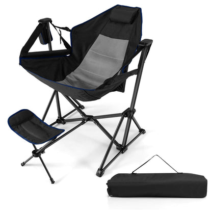 Hammock Camping Chair with Retractable Footrest and Carrying Bag, Black
