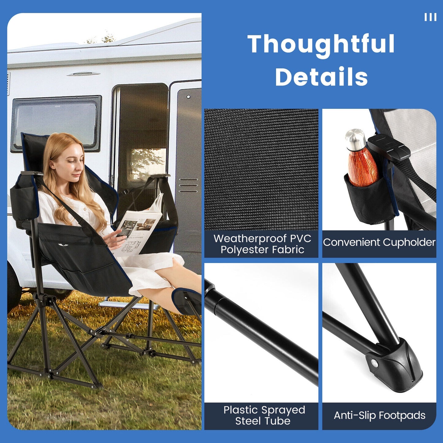 Camping Chair With Retractable Footrest, Carrying Bag, Black Camping Furniture at Gallery Canada