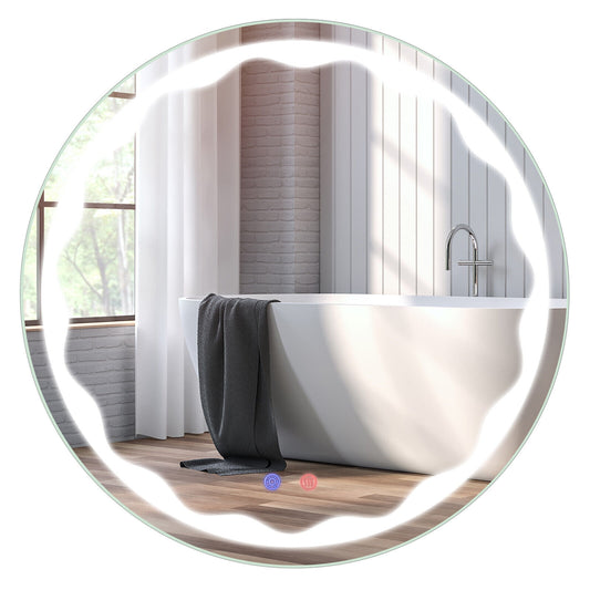 24 Inch Round Wall Mirror, 3-Color LED Lights, Smart Touch Button, Transparent Wall Mirrors Transparent at Gallery Canada