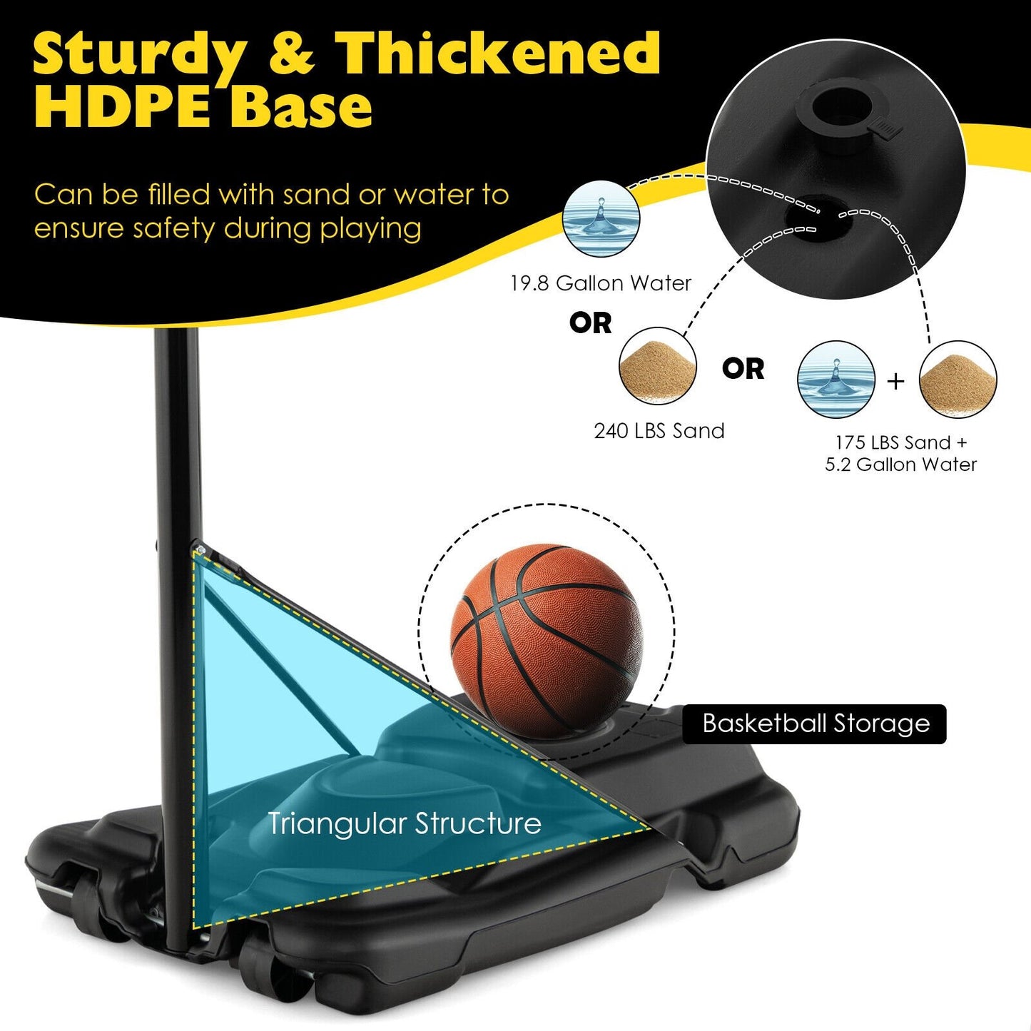 4.25-10 Feet Portable Adjustable Basketball Goal Hoop System, Black