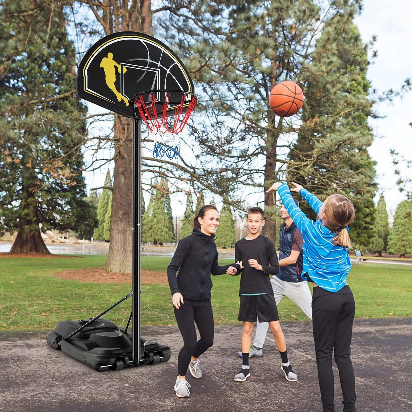 4.25-10 Feet Portable Adjustable Basketball Goal Hoop System, Black