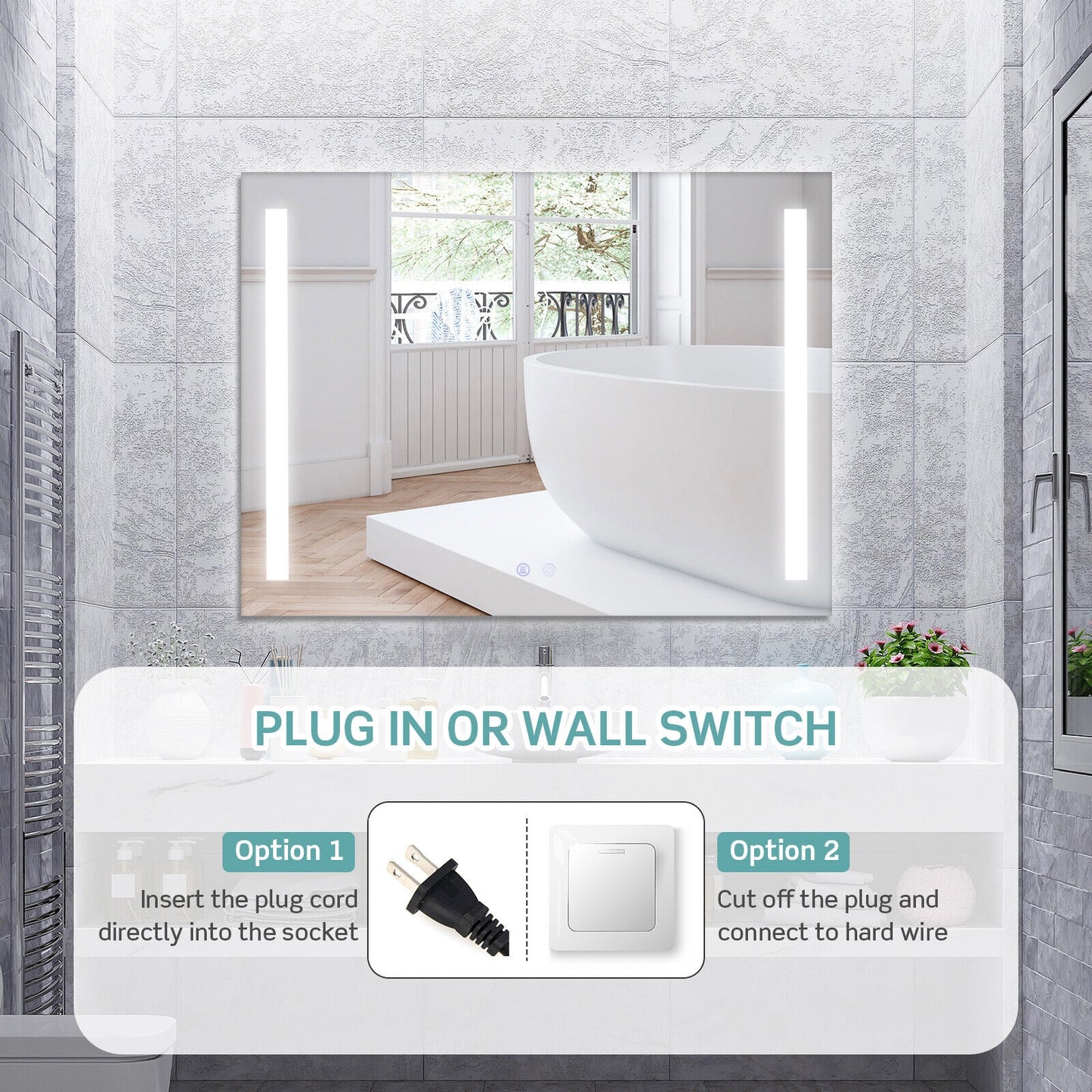 32 x 24 Inch Wall Mirror, 3-Color Lights, Anti-Fog, Transparent Wall Mirrors at Gallery Canada