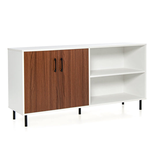 Modern Buffet Sideboard with 2 Doors and Open Compartments, Walnut