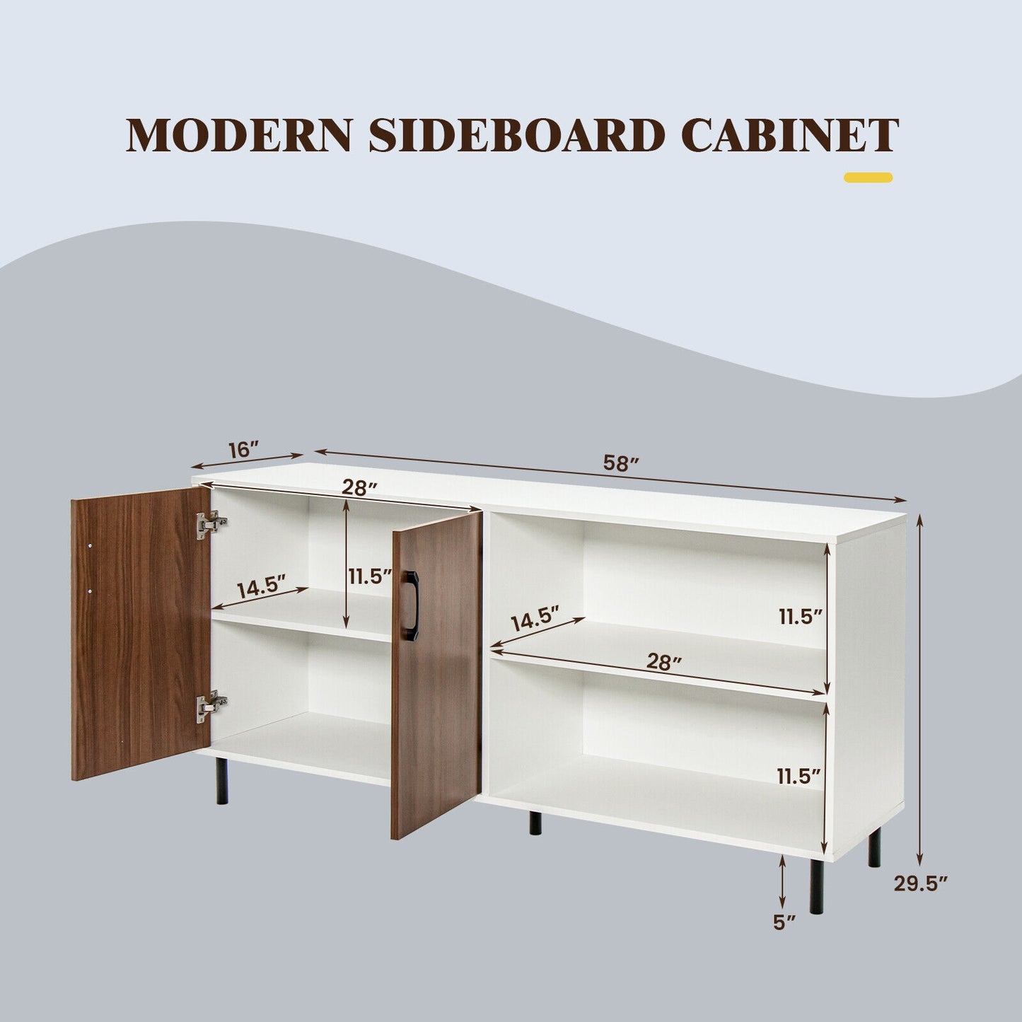Modern Buffet Sideboard with 2 Doors and Open Compartments, Walnut Sideboards Cabinets & Buffets at Gallery Canada