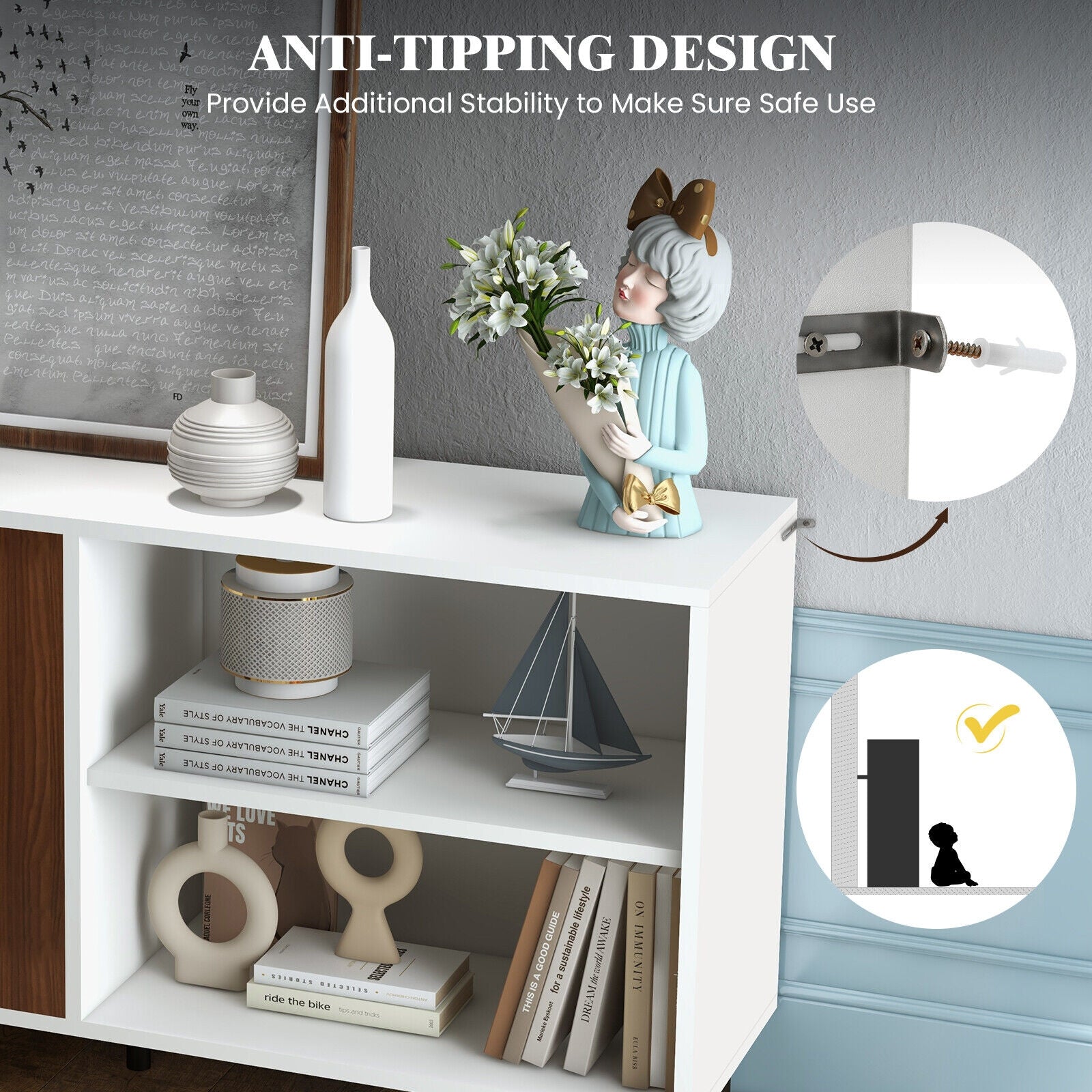 Modern Buffet Sideboard with 2 Doors and Open Compartments, Walnut Sideboards Cabinets & Buffets at Gallery Canada