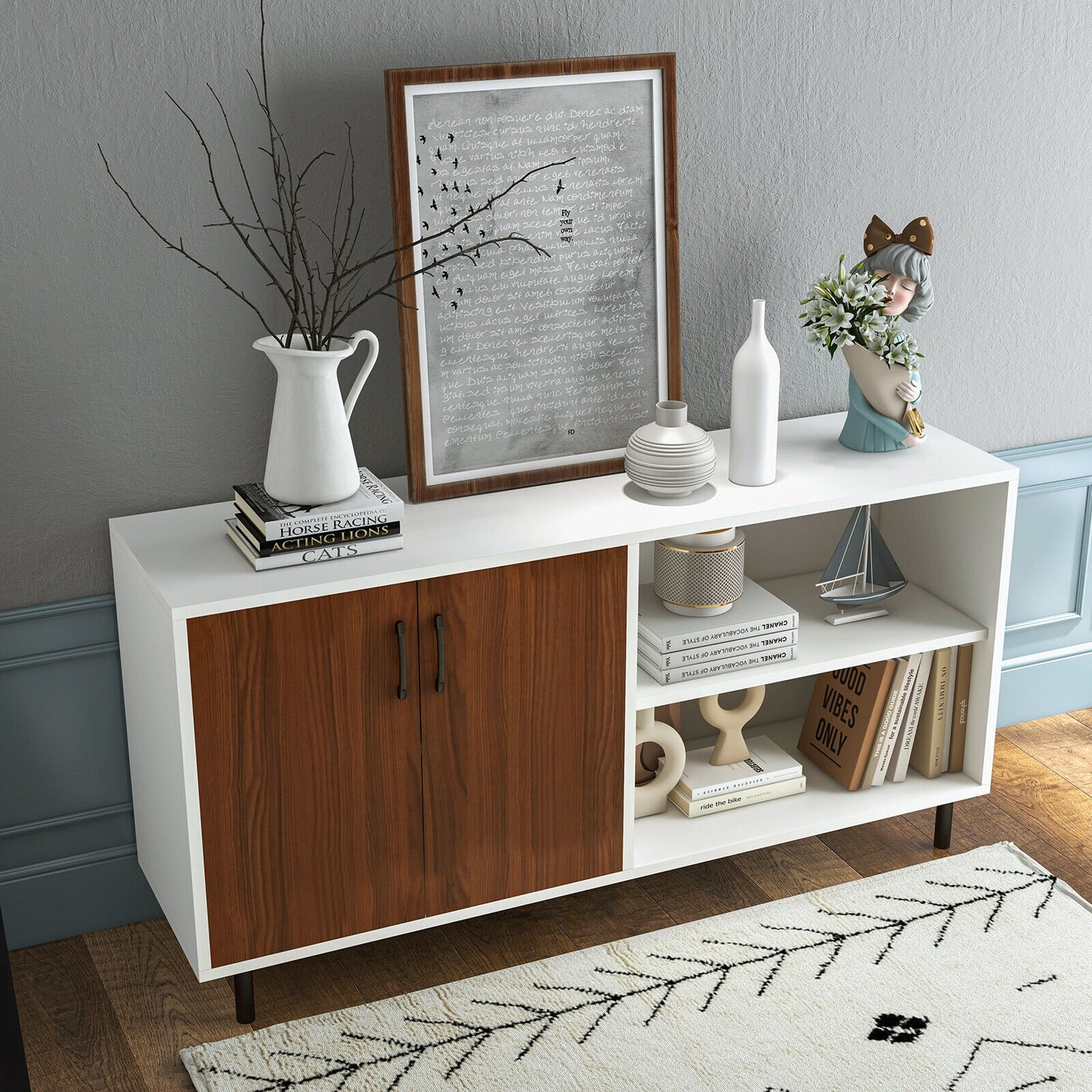 Modern Buffet Sideboard with 2 Doors and Open Compartments, Walnut Sideboards Cabinets & Buffets at Gallery Canada
