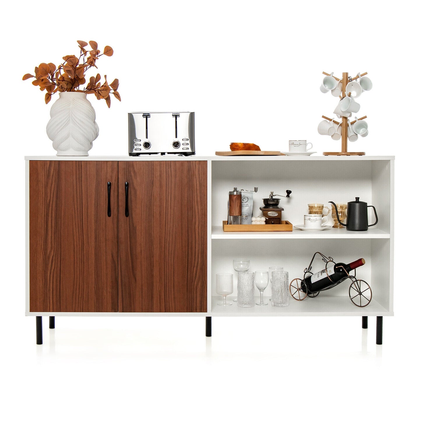 Modern Buffet Sideboard with 2 Doors and Open Compartments, Walnut Sideboards Cabinets & Buffets at Gallery Canada