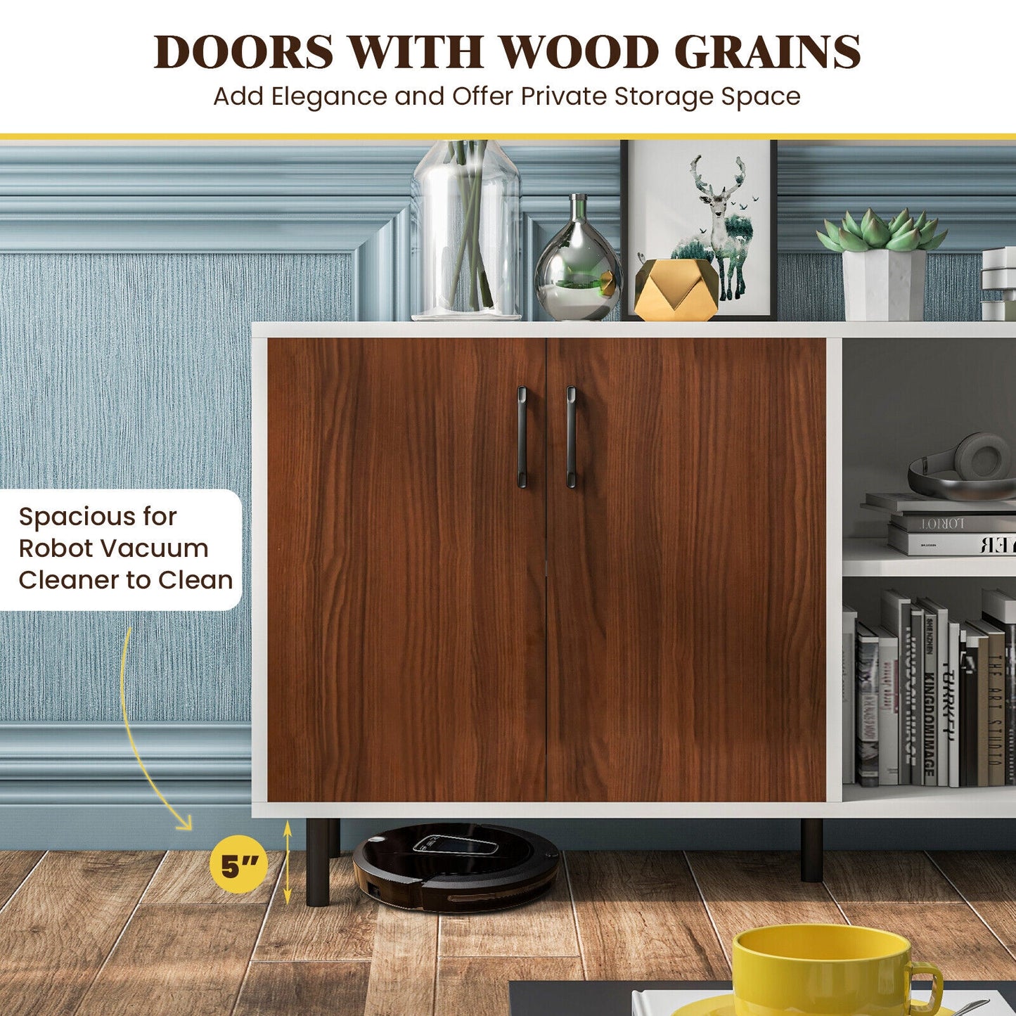Modern Buffet Sideboard, Walnut, 2 Doors, Open Compartments Sideboards Cabinets & Buffets at Gallery Canada