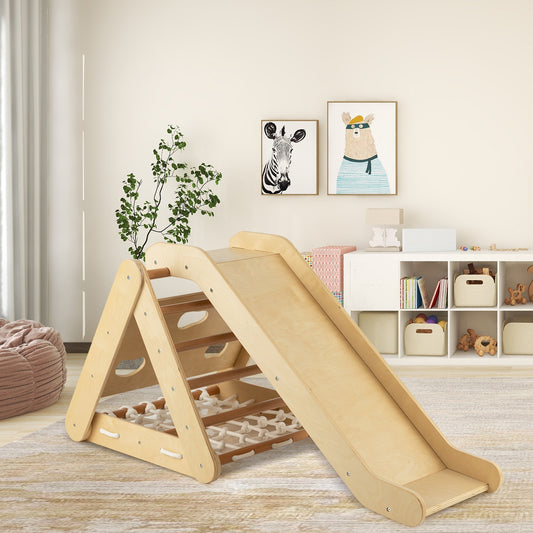 4 in 1 Triangle Climber Toy with Sliding Board and Climbing Net, Natural Climbers & Slides Natural at Gallery Canada