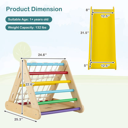 4 in 1 Triangle Climber Toy with Sliding Board and Climbing Net, Multicolor
