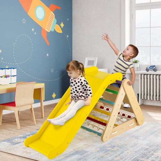 4 in 1 Triangle Climber Toy with Sliding Board and Climbing Net, Multicolor Climbers & Slides Multicolor at Gallery Canada