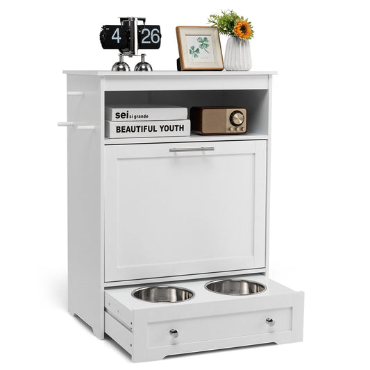 Pet Feeder Station with Stainless Steel Bowl, White