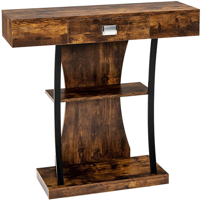 Console Table with Drawer and 2-Tier Shelves for Entryway Living Room, Rustic Brown