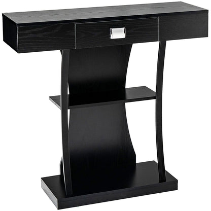 Console Table with Drawer and 2-Tier Shelves for Entryway Living Room, Black