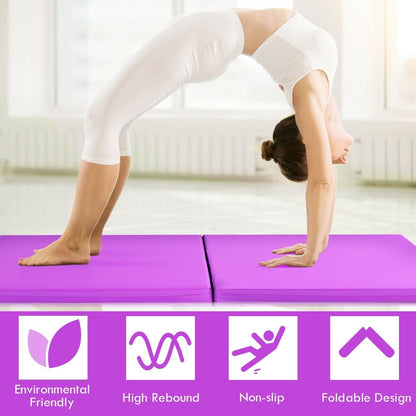 6 x 2 Feet Gymnastic Mat with Carrying Handles for Yoga, Purple