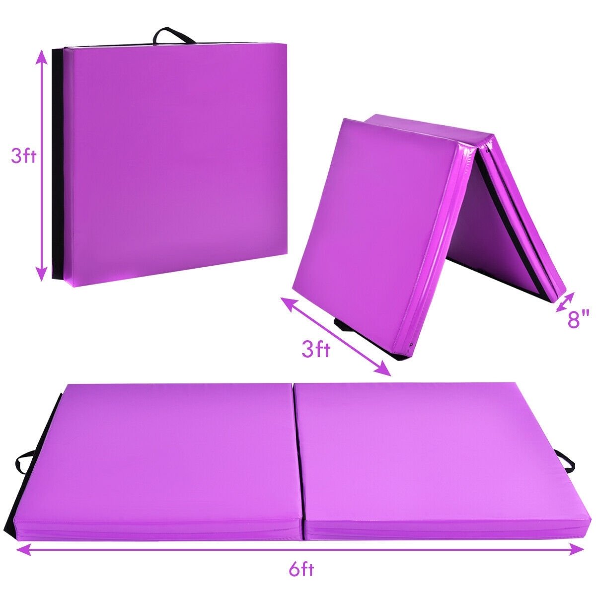 6 x 2 Feet Gymnastic Mat with Carrying Handles for Yoga, Purple