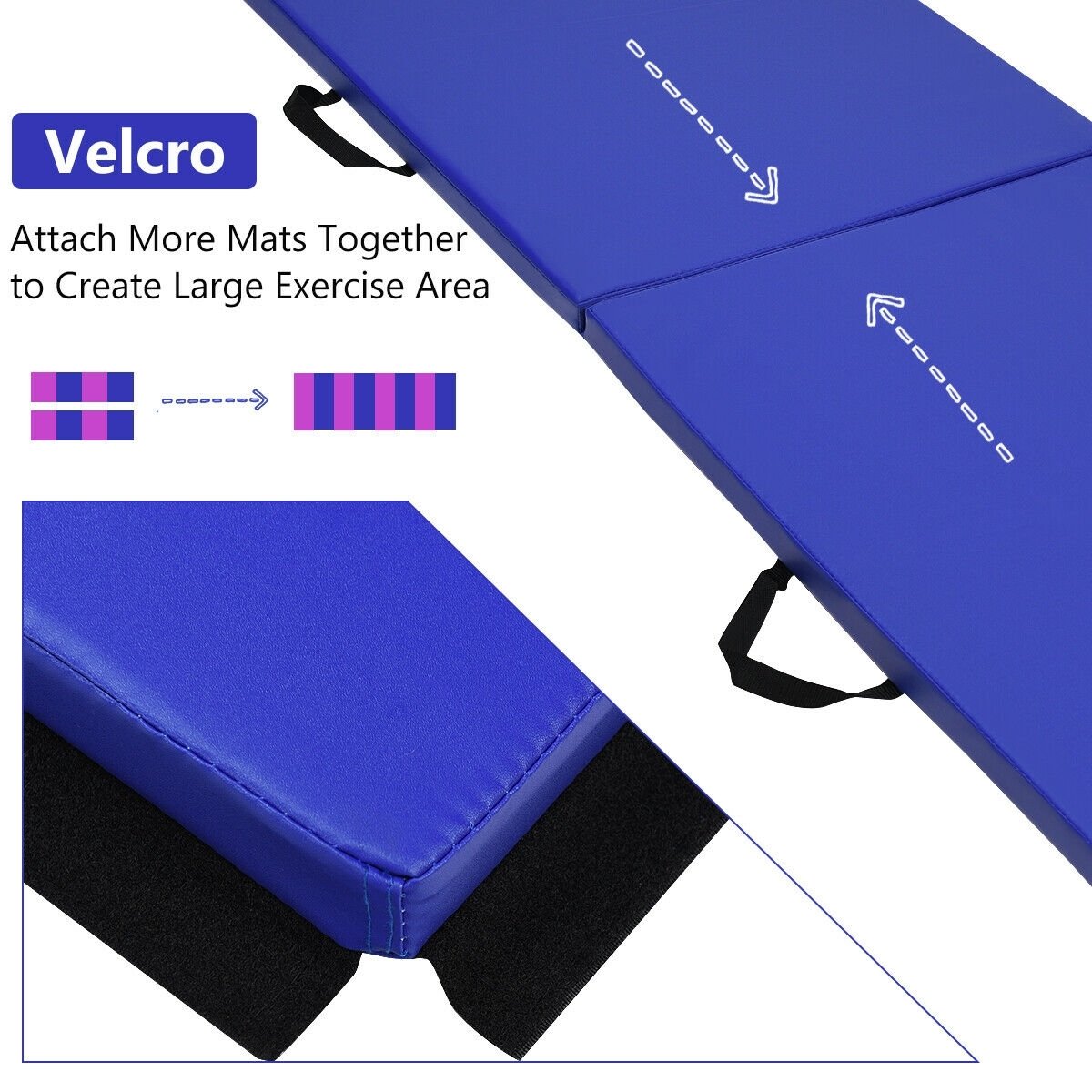 6 x 2 Feet Gymnastic Mat with Carrying Handles for Yoga, Blue